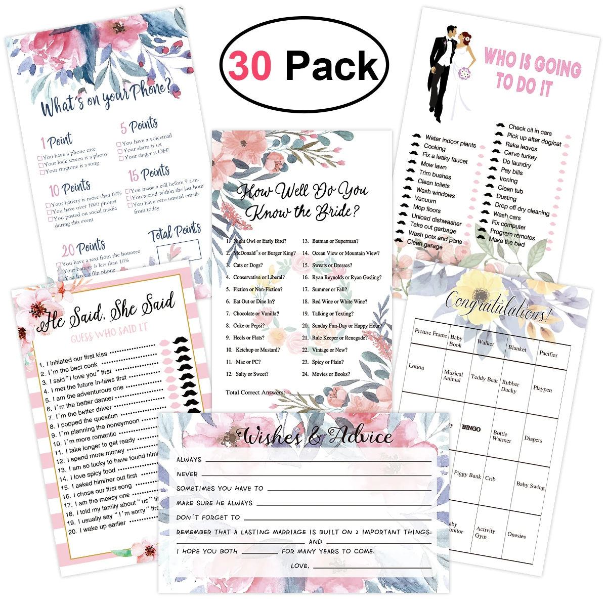 Tinksky 30pcs Durable Colorful Ask and Answer Delicate Bridal Shower Games Cards Kit for Bachelorette Wedding Engagement Party
Tinksky 30pcs Durable Colorful Ask and Answer Delicate Bridal Shower Games Cards Kit for Bachelorette Wedding Engagement Party