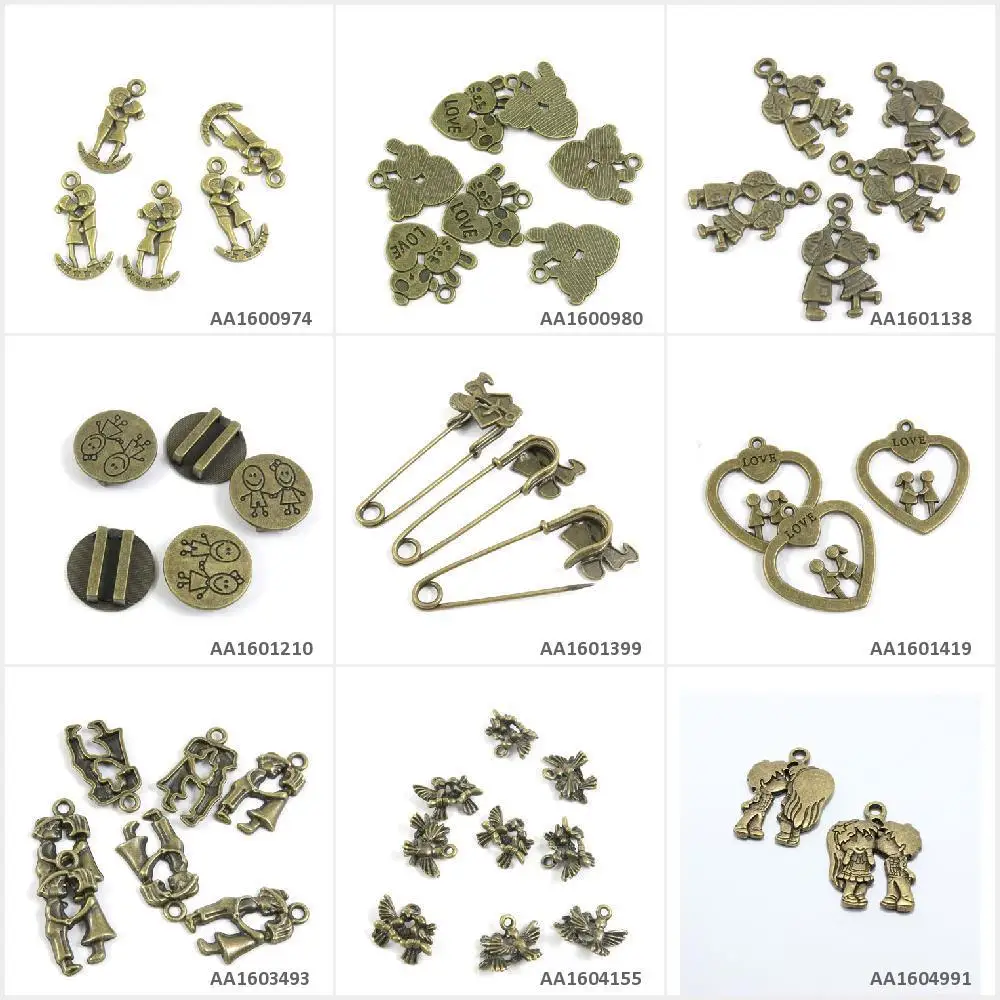 Antique Bronze Tone Jewelry Charms Boy Girl Lovers Birds Heart Safety Pins Brooch Rabbit Panda Love Pendant Craft Crafting
Antique Bronze Tone Jewelry Charms Boy Girl Lovers Birds Heart Safety Pins Brooch Rabbit Panda Love Pendant Craft Crafting