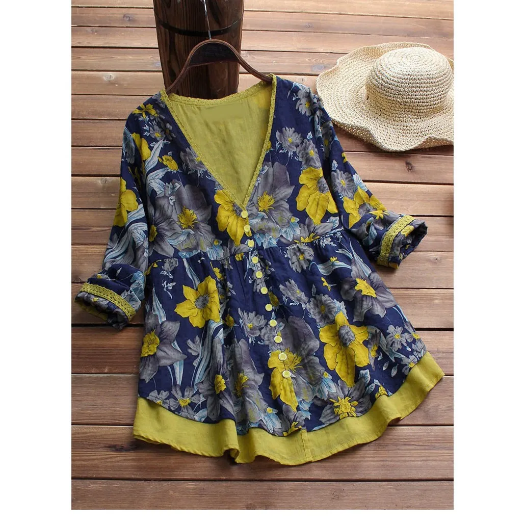 2019 Vintage Women Print Tops Boho V Neck Long Sleeve Plus Size Shirts Button Patchwork Pleated Linen Blouse
2019 Vintage Women Print Tops Boho V Neck Long Sleeve Plus Size Shirts Button Patchwork Pleated Linen Blouse