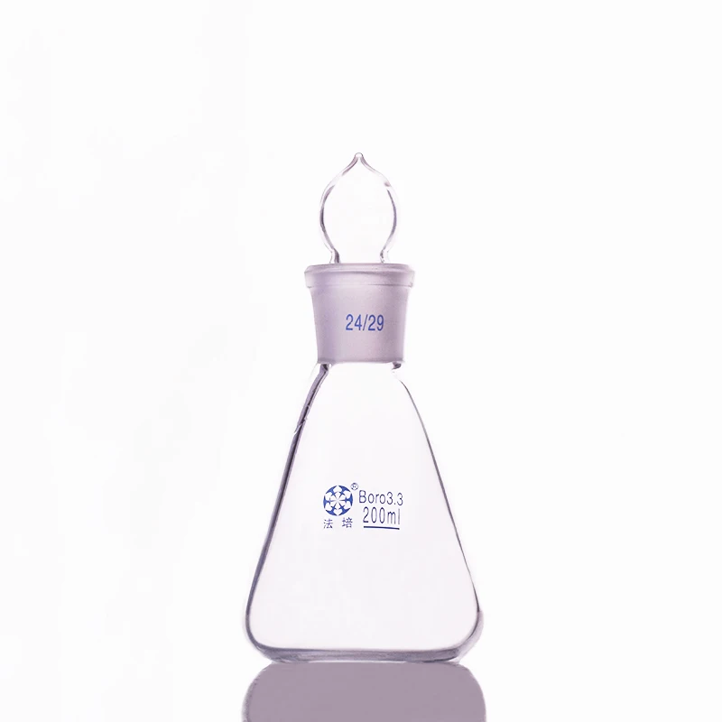 Conical flask with standard ground-in glass stopper,Capacity 200ml,joint 24/29,Erlenmeyer flask with standard ground mouth
Conical flask with standard ground-in glass stopper,Capacity 200ml,joint 24/29,Erlenmeyer flask with standard ground mouth