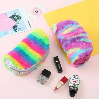 Women's personality trend hand bag fashion plush rainbow zipper multi-function storage bag
Women's personality trend hand bag fashion plush rainbow zipper multi-function storage bag