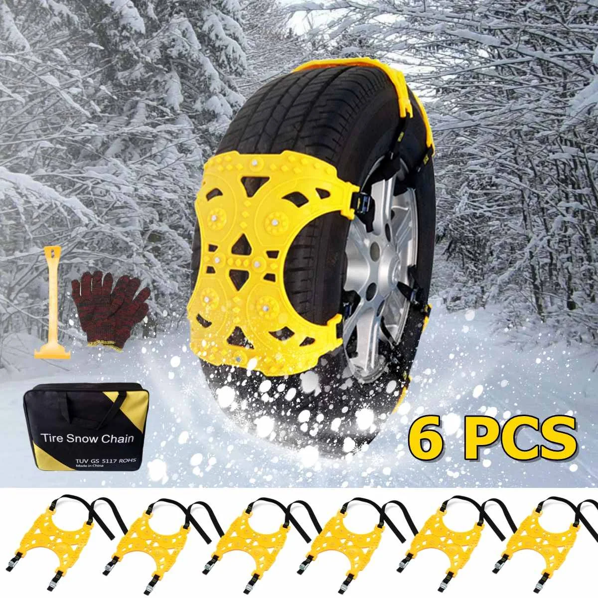 6pcs TPU Anti-Skid Snow Chains set Universal Car Suit For SUV off-road Dual Buckle Anti-slip Tyre Mud Snow Chains
6pcs TPU Anti-Skid Snow Chains set Universal Car Suit For SUV off-road Dual Buckle Anti-slip Tyre Mud Snow Chains