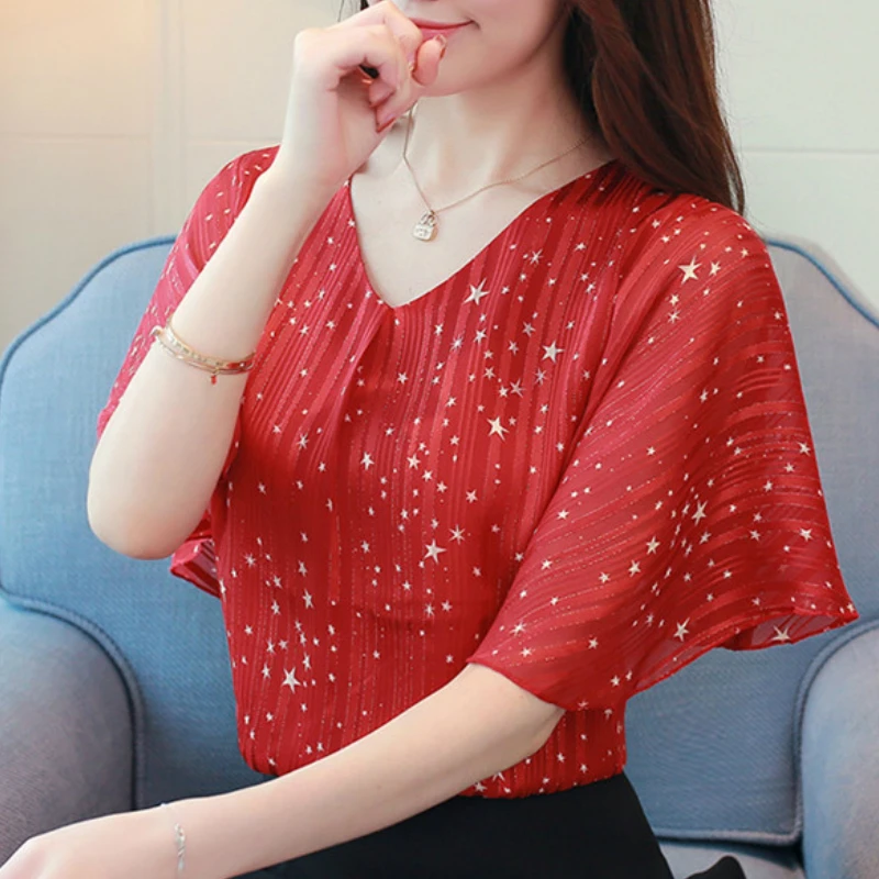 fashion 2019 plus size womens tops and blouses print stars chiffon blouse shirt summer tops flare short sleeve women shirts A937
fashion 2019 plus size womens tops and blouses print stars chiffon blouse shirt summer tops flare short sleeve women shirts A937
