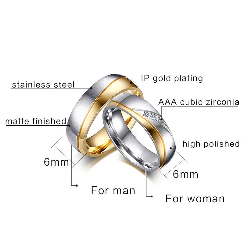 Парные кольца для влюбленных из нержавеющей стали мужское кольцо золотого цвета