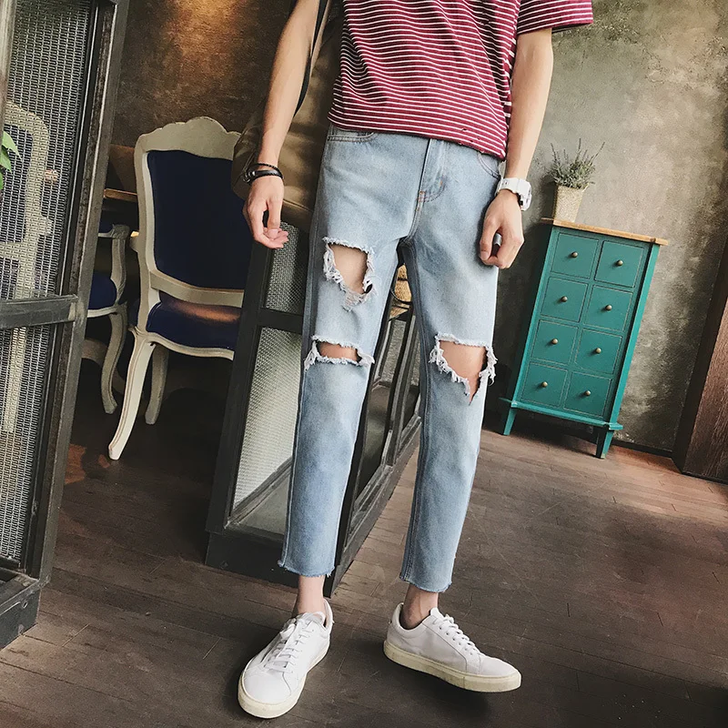 Summer Jeans Men Slim Fashion Torn Hole Denim Pants Man Streetwear Hip Hop Trend Wild Casual Cowboy Trousers Male Clothes
Summer Jeans Men Slim Fashion Torn Hole Denim Pants Man Streetwear Hip Hop Trend Wild Casual Cowboy Trousers Male Clothes