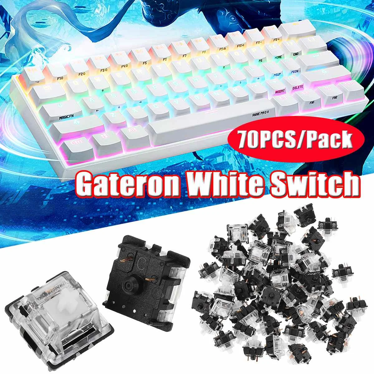 70PCS Pack Gateron White Switch Keyboard Switch 3Pin for Mechanical Gaming Keyboard 
70PCS Pack Gateron White Switch Keyboard Switch 3Pin for Mechanical Gaming Keyboard