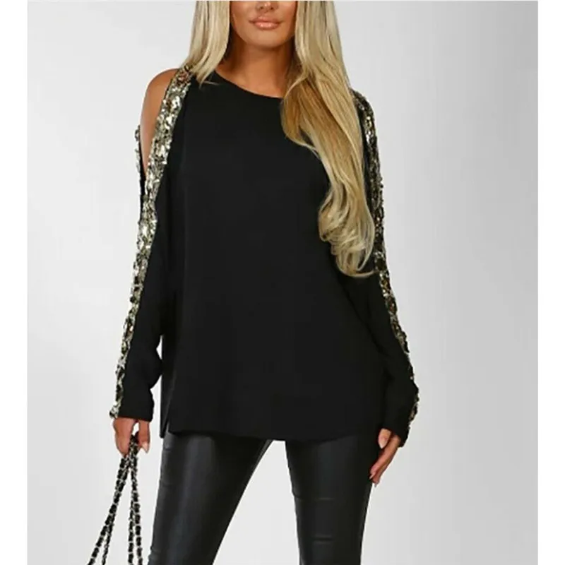 Women's fashion spring cold shoulder O neck casual loose sparkle sequin long sleeve womens tops and blouses
Women's fashion spring cold shoulder O neck casual loose sparkle sequin long sleeve womens tops and blouses