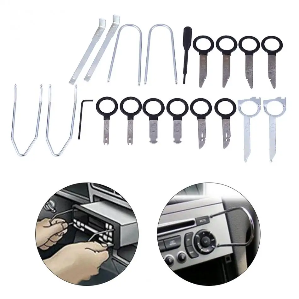 1 Set 20pcs Car Radio Audio Removal Install Key Kit Stereo Dash CD Player Removal Special Tool Set Automobile Accessories
1 Set 20pcs Car Radio Audio Removal Install Key Kit Stereo Dash CD Player Removal Special Tool Set Automobile Accessories