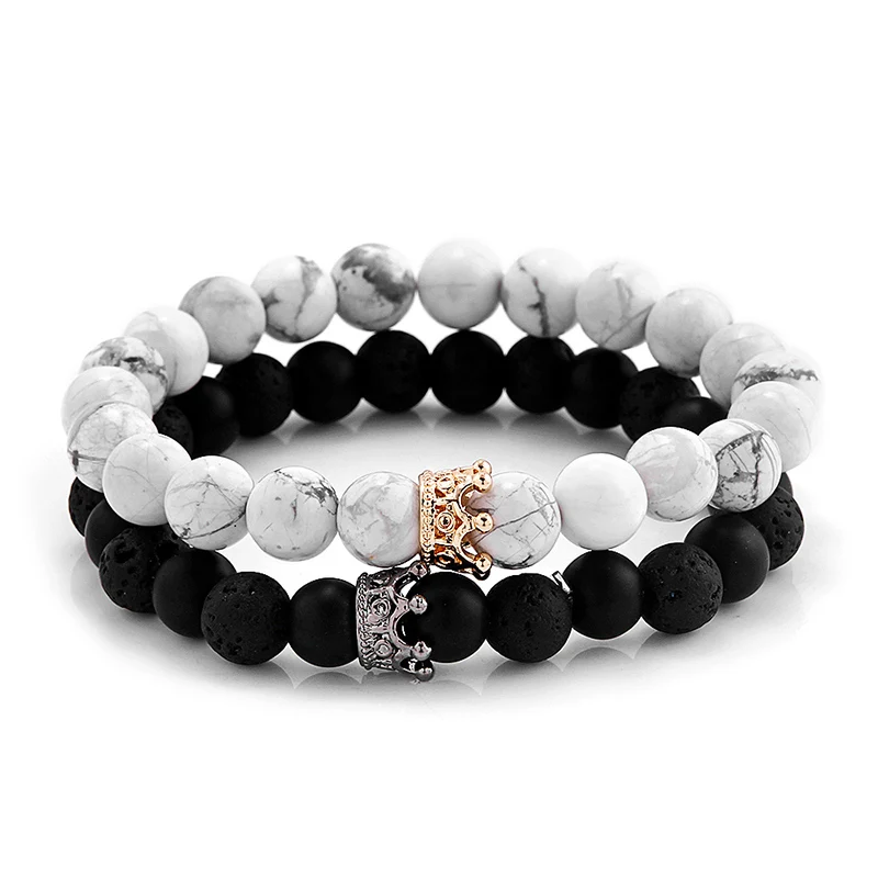 Fashion Pop Black White Stone Beads Gold Silver Color Alloy Crown Charms Bracelet For Women Men Couple Bangles Jewelry Wholesale
Fashion Pop Black White Stone Beads Gold Silver Color Alloy Crown Charms Bracelet For Women Men Couple Bangles Jewelry Wholesale