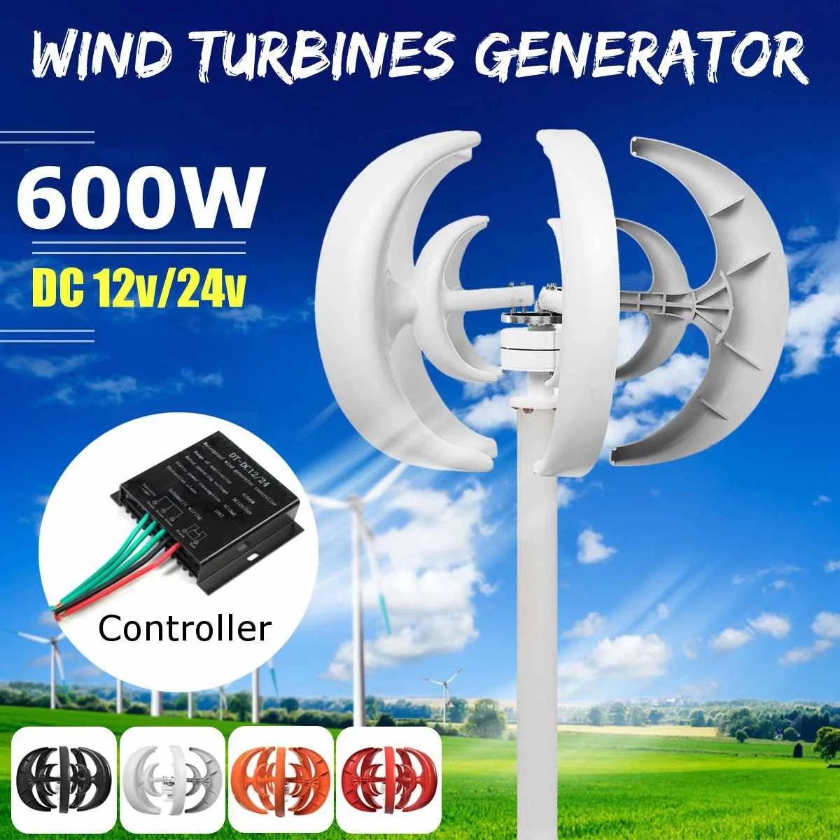 600W 12/24V 5 Blades Lantern Wind T urbine Generator Vertical Axis Kit+ Charge Controller For Residential Hybrid Streetlight Use
600W 12/24V 5 Blades Lantern Wind T urbine Generator Vertical Axis Kit+ Charge Controller For Residential Hybrid Streetlight Use