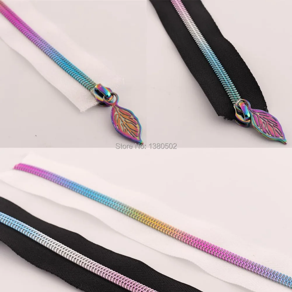 

5Yards rainbow Nylon Teeth Zippers with Zipper puller Slider Sewing Leather bag garment accessories