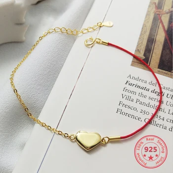 European American 925 Silver Trendy Concise Heart Gold Plate Red Rope Bracelets Fine Jewelry Valentine's Gift for Girlfriend
European American 925 Silver Trendy Concise Heart Gold Plate Red Rope Bracelets Fine Jewelry Valentine's Gift for Girlfriend