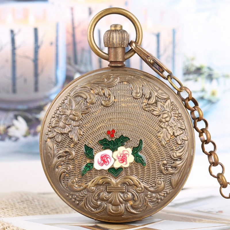 Pure Copper Tourbillon Sun Phase Mechanical Pocket Watch Carved Flowers Rattan Pocket Watch Retro Skeleton Dial Men Women Clock
Pure Copper Tourbillon Sun Phase Mechanical Pocket Watch Carved Flowers Rattan Pocket Watch Retro Skeleton Dial Men Women Clock