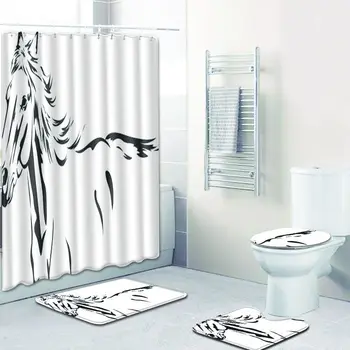 The Horse Waterproof Bathroom Shower Curtain 4pcs/set Carpet Black and White Bath Mat Set Toilet Mat Accessories Doormat Rugs
The Horse Waterproof Bathroom Shower Curtain 4pcs/set Carpet Black and White Bath Mat Set Toilet Mat Accessories Doormat Rugs