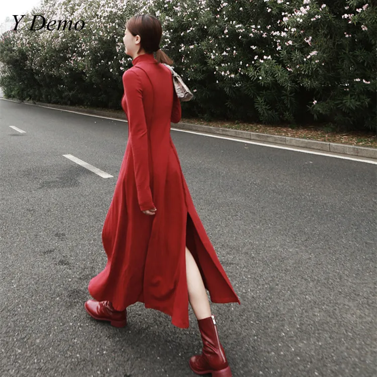Spring Solid Color Cotton Dress Women vintage Pleated Side Open Half Turtleneck Irregular Dress
Spring Solid Color Cotton Dress Women vintage Pleated Side Open Half Turtleneck Irregular Dress