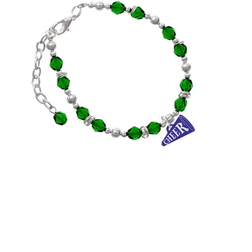 Acrylic 3/4" Navy Cheer Megaphone Green Beaded Bracelet |