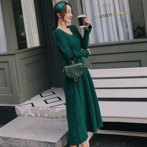 2018 autumn Winter Long sleeve O-neck Sweater Dress Women A-line dress Slim Female Jumper Female Knitted vestidos high quality
2018 autumn Winter Long sleeve O-neck Sweater Dress Women A-line dress Slim Female Jumper Female Knitted vestidos high quality