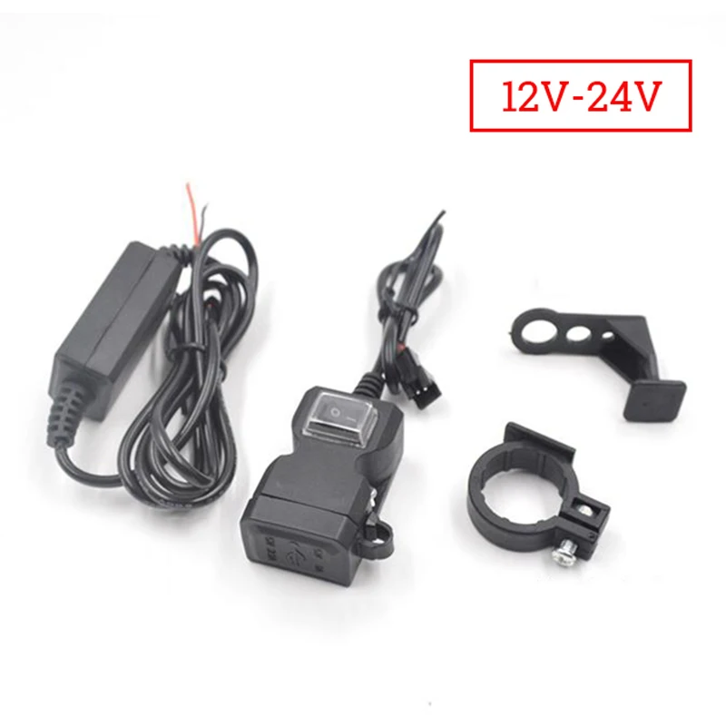 Waterproof Dual USB Motorcycle Handlebar Charger Socket W/ Switch Mounts Hot