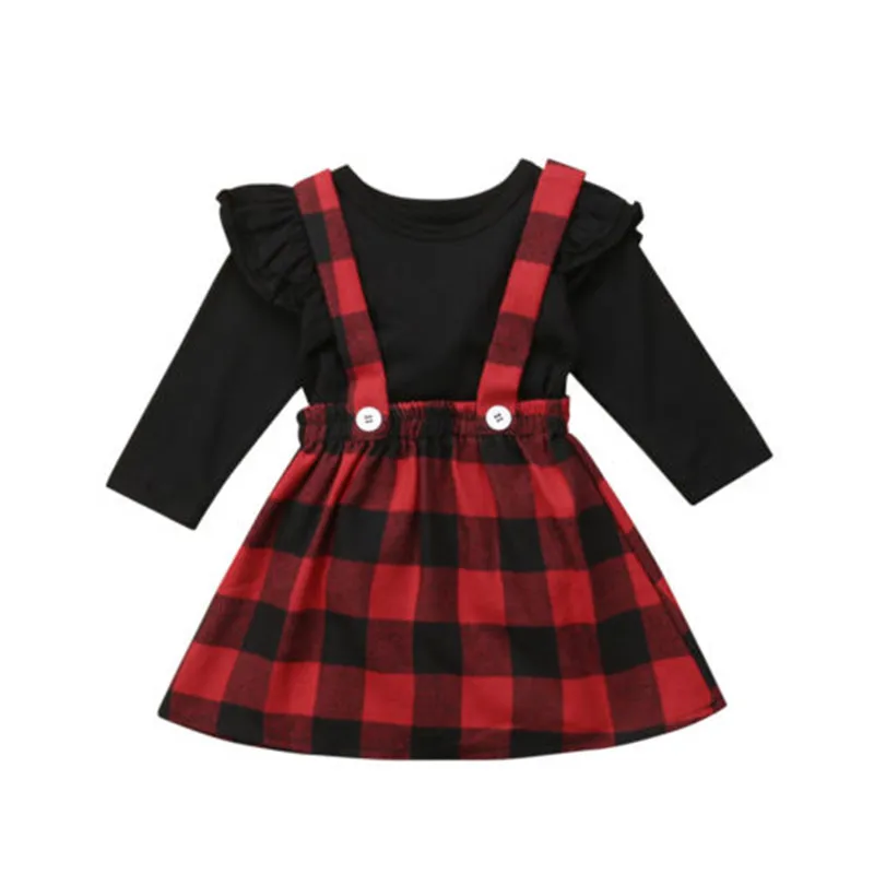 Infant Kids Baby Girls Clothes Princess Ruffle Top T-Shirt Plaid Bib Strap Overall Skirt Xmas Outfits Children Clothing Set
Infant Kids Baby Girls Clothes Princess Ruffle Top T-Shirt Plaid Bib Strap Overall Skirt Xmas Outfits Children Clothing Set