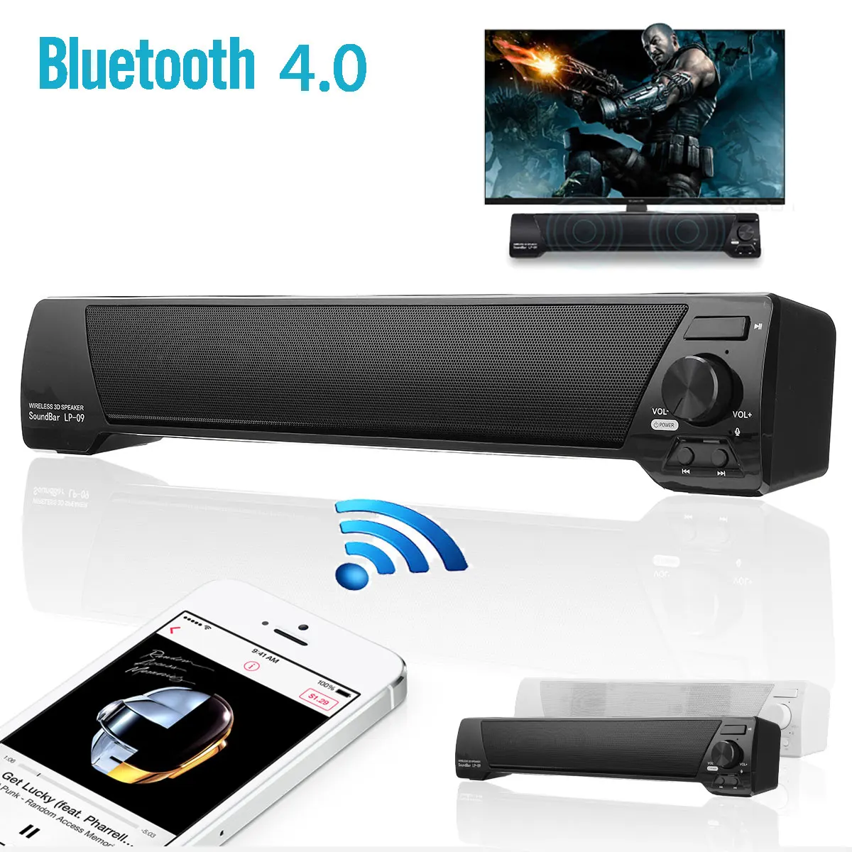 Wireless bluetooth Soundbar Speaker System Home TV Theater Subwoofer Stereo USB Aux TF Sound Bar
Wireless bluetooth Soundbar Speaker System Home TV Theater Subwoofer Stereo USB Aux TF Sound Bar