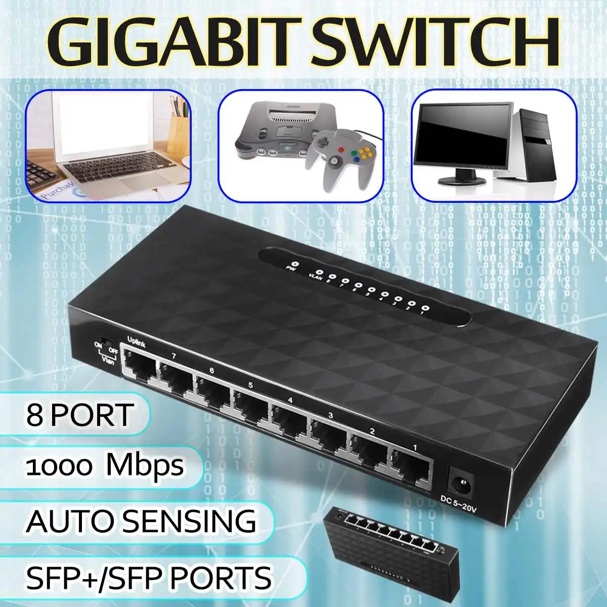 10/100/1000Mbps US Plug 8-Port RJ45 Gigabit Ethernet Network Switch Hub Lan Adapter for Routers Modems Fast Ethernet Switch
10/100/1000Mbps US Plug 8-Port RJ45 Gigabit Ethernet Network Switch Hub Lan Adapter for Routers Modems Fast Ethernet Switch