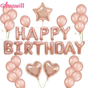 Amawill 24pcs/lot 16" Happy Birthday Banner 12" Rose Gold Balloon 18inch Star Heart Foil Balloons for Birthday Decoration 75D
Amawill 24pcs/lot 16" Happy Birthday Banner 12" Rose Gold Balloon 18inch Star Heart Foil Balloons for Birthday Decoration 75D