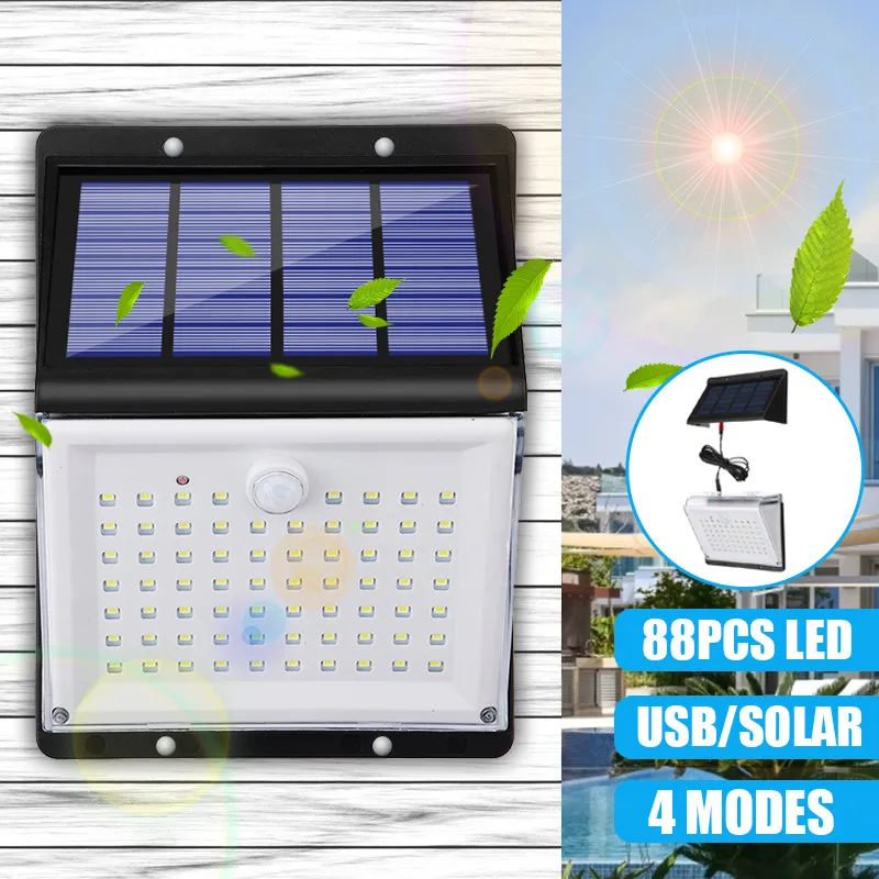 New Solar/USB Powered 88 LED Solar Light Split Split 4-in-1 function Lamp PIR Motion Sensor Waterproof Wall for Garden Yard Path
New Solar/USB Powered 88 LED Solar Light Split Split 4-in-1 function Lamp PIR Motion Sensor Waterproof Wall for Garden Yard Path
