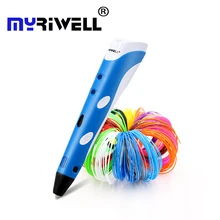 Original myriwell 3d impressão pen1.75mm abs inteligente 3d desenho canetas + filamento livre transparente pc macio desenho placa 5 livre presentes(China)