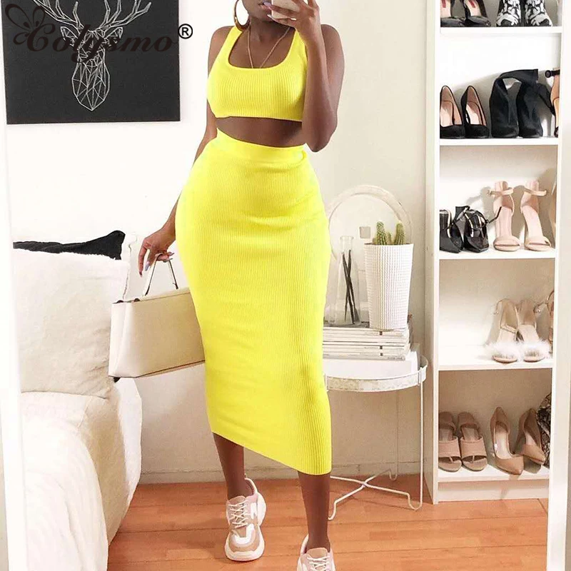 Colysmo Summer Long Dress Women 2019 Sleeveless Square Neck Ribbed Bodycon Dress Party Casual Yellow Dress Two Piece Vestidos
Colysmo Summer Long Dress Women 2019 Sleeveless Square Neck Ribbed Bodycon Dress Party Casual Yellow Dress Two Piece Vestidos