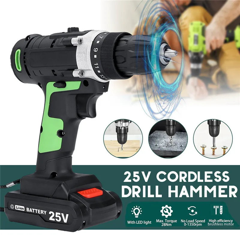 3 in1 25V Cordless Drill forward / reverse / lock switch LED lighting Electric Screwdriver with 2 x Lithium Battery1 x Charger
3 in1 25V Cordless Drill forward / reverse / lock switch LED lighting Electric Screwdriver with 2 x Lithium Battery1 x Charger