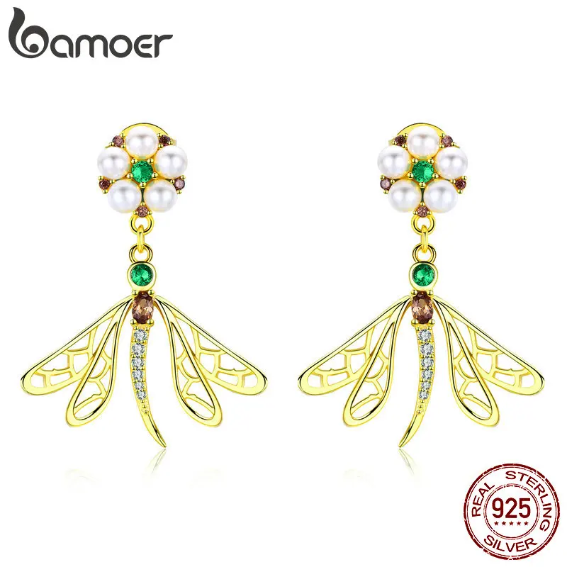 BAMOER Real 925 Sterling Silver Gold Color Delicate Pearl Dragonfly Drop Earrings for Women Fashion Jewelry Girl Gifts BSE067
BAMOER Real 925 Sterling Silver Gold Color Delicate Pearl Dragonfly Drop Earrings for Women Fashion Jewelry Girl Gifts BSE067