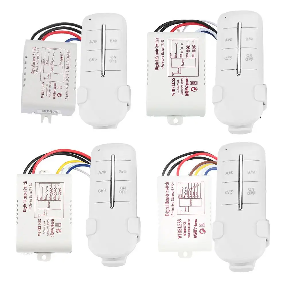 

1/2/3/4 Ways ON/OFF AC180-240V 1000W Wireless Receiver Lamp Light RF Remote Control Switch
