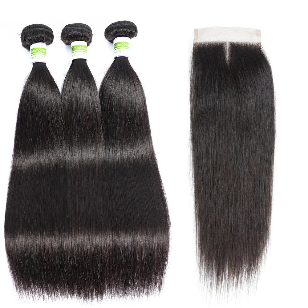 

Raw Indian Straight Human Hair Weave Bundles With 4x4 Lace Closure Free/Three/Middle Part Remy With Baby Hair 4pcs/lot