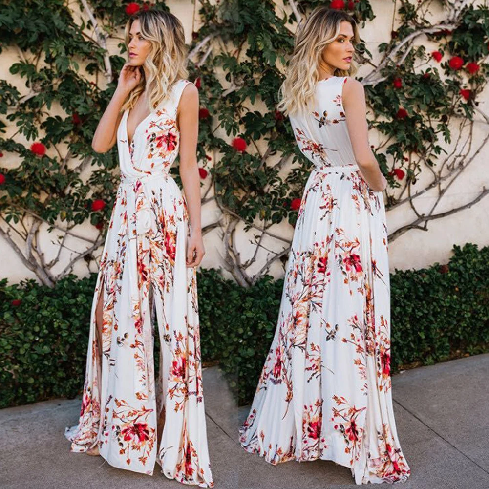 Women Split V Neck Lace-up Floral Sleeveless Sundress Summer Long Maxi dress
Women Split V Neck Lace-up Floral Sleeveless Sundress Summer Long Maxi dress