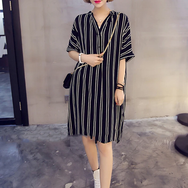 Fashion Women Dress Front Button Stripes V Neck Loose Dress Party Casual Mini Shirt Dress
Fashion Women Dress Front Button Stripes V Neck Loose Dress Party Casual Mini Shirt Dress