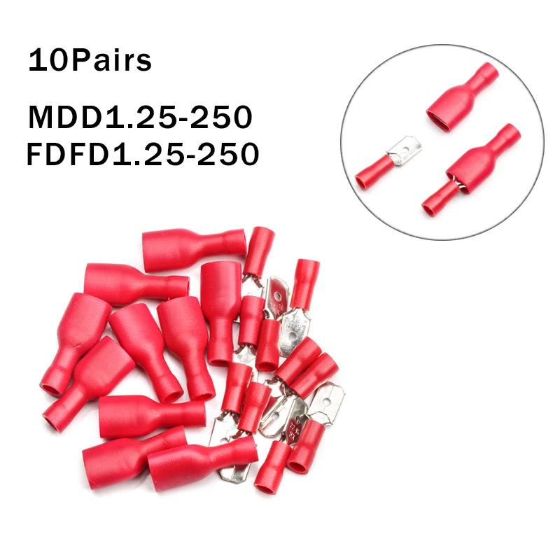10Pairs Red FDFD1.25-250+MDD1.25-250 Terminals Female&Male Spade Insulated Wire Electrical Crimp Connectors Set
10Pairs Red FDFD1.25-250+MDD1.25-250 Terminals Female&Male Spade Insulated Wire Electrical Crimp Connectors Set