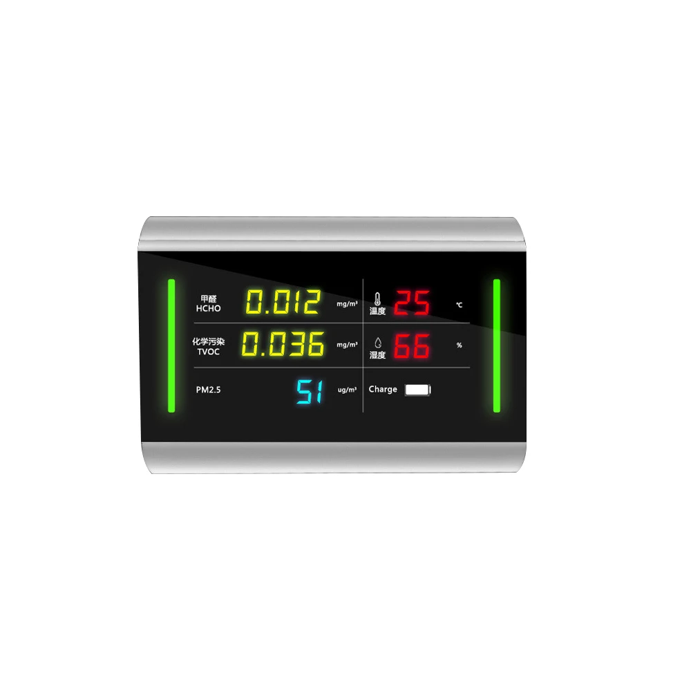 5-in-1 Digital Display USB Rechargeable TVOC HCHO Formaldehyde Detector Air Quality Analyzer Temperature and Humidity Meter
5-in-1 Digital Display USB Rechargeable TVOC HCHO Formaldehyde Detector Air Quality Analyzer Temperature and Humidity Meter