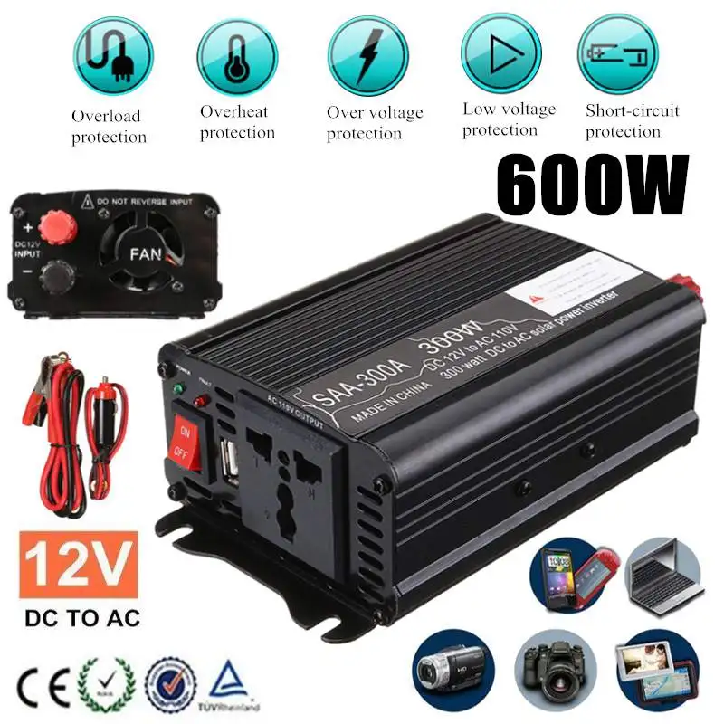 Max 600 Watt 300W Solar Power Inverter 12V DC to 110V AC LCD Digital Modified Sine Wave Car Charge Converter Transformer
Max 600 Watt 300W Solar Power Inverter 12V DC to 110V AC LCD Digital Modified Sine Wave Car Charge Converter Transformer