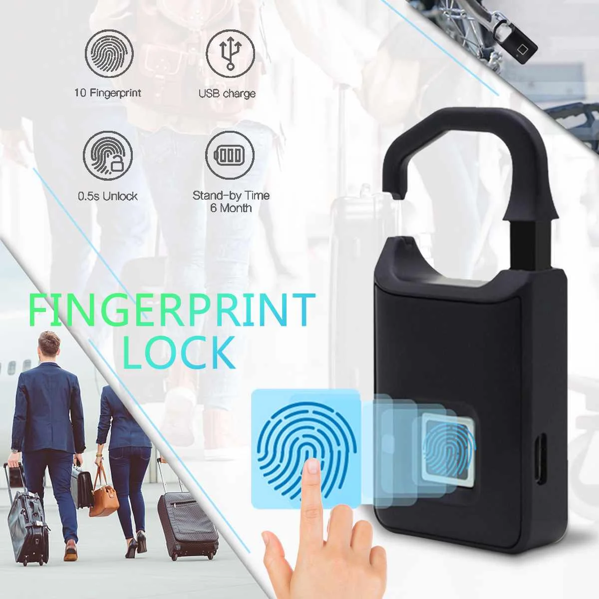 USB Rechargeable Smart Keyless Fingerprint Lock LED Portable Anti-Theft Security Mini Padlock Door Luggage Case Lock Security 
USB Rechargeable Smart Keyless Fingerprint Lock LED Portable Anti-Theft Security Mini Padlock Door Luggage Case Lock Security