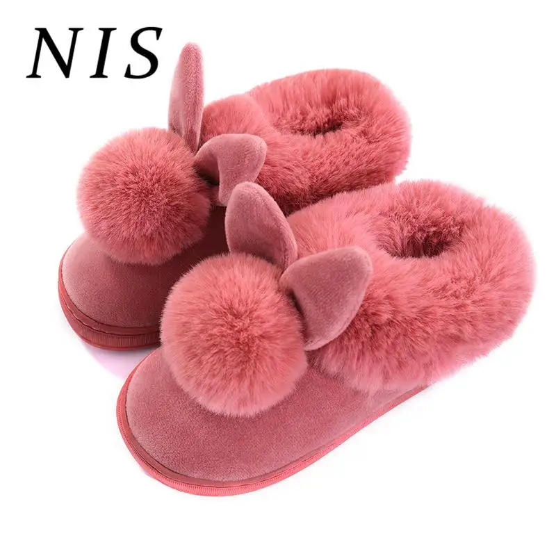 NIS Winter Slippers Women Soft Sole Fur-lined Home Slippers Lovely Rabbit Ears Warm Plush Cotton Indoor Floor Shoes Woman New 
NIS Winter Slippers Women Soft Sole Fur-lined Home Slippers Lovely Rabbit Ears Warm Plush Cotton Indoor Floor Shoes Woman New