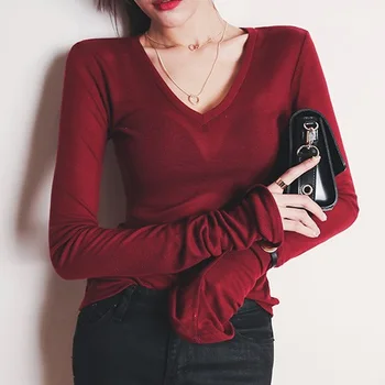 red Sexy Basic T Shirt Women Long Sleeve Womens Tops 2019 Spring V neck Tee Shirt Women Korean Style T-Shirt Cotton New Tshirt
red Sexy Basic T Shirt Women Long Sleeve Womens Tops 2019 Spring V neck Tee Shirt Women Korean Style T-Shirt Cotton New Tshirt