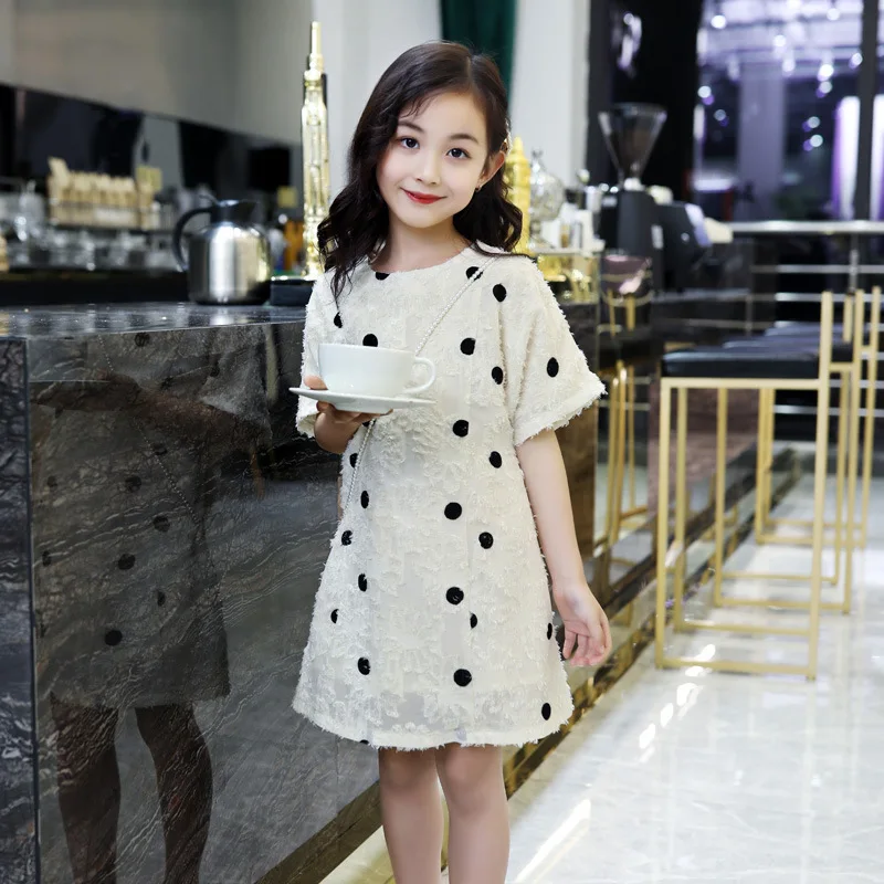 Children's Garment 2019 Girls Summer Short Sleeve Polka Dot Printing Princess Dress | Детская одежда и обувь