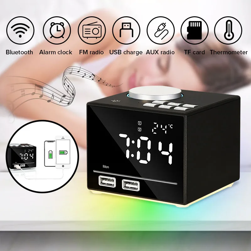 EU plug LED Digital Bluetooth Alarm Clock Radio Speaker with Dual USB Interface Charging Wireless Stereo Subwoofer Music Player
EU plug LED Digital Bluetooth Alarm Clock Radio Speaker with Dual USB Interface Charging Wireless Stereo Subwoofer Music Player