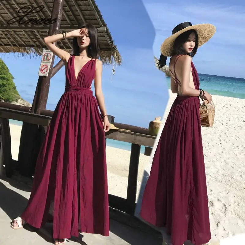 2019 Summer Sexy Backless Long Dress Split Deep V Wine Red Seaside Holiday Long Dress Backless Beach Women Clothing
2019 Summer Sexy Backless Long Dress Split Deep V Wine Red Seaside Holiday Long Dress Backless Beach Women Clothing