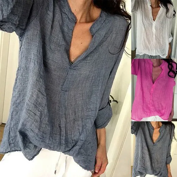 New Women's New Solid Pure Color Long Sleeve Plus Size Deep V Neck Cotton Linen Blouse For Ladies
New Women's New Solid Pure Color Long Sleeve Plus Size Deep V Neck Cotton Linen Blouse For Ladies