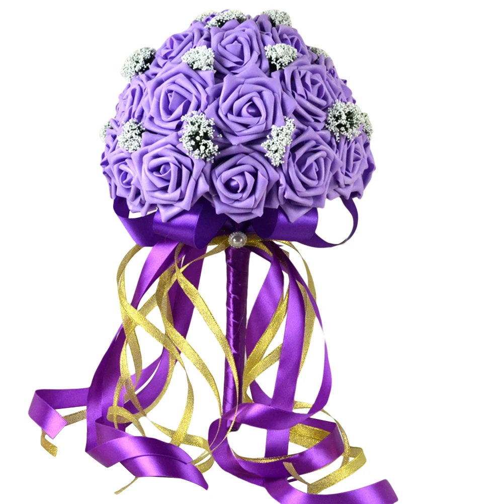 Wedding Bouquet Roses Bridesmaid Bridal Artificial Flowers for Party (Purple) | Свадьбы и торжества