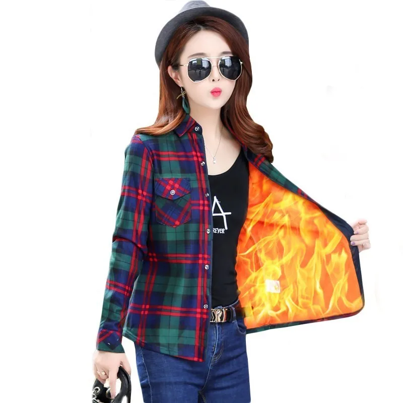 2018 Feminine Tops Shirts Checked Shirt Women Winter Velvet Thick Keep Warm Plaid Blouses Long Sleeve Buttons Pocket Shirt
2018 Feminine Tops Shirts Checked Shirt Women Winter Velvet Thick Keep Warm Plaid Blouses Long Sleeve Buttons Pocket Shirt