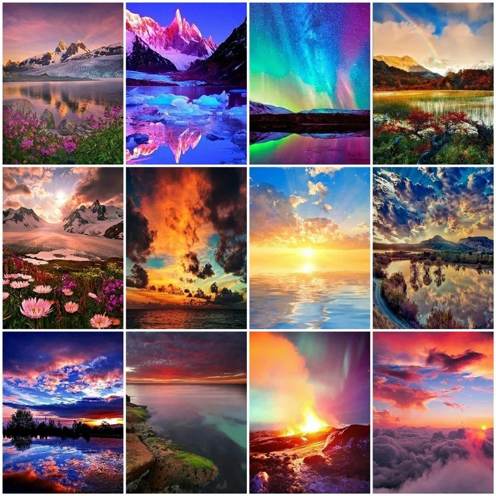 

HUACAN Full Square Diamond Painting Display Dark Clouds 5D DIY Diamond Embroidery Full Rhinestones Sunset Mosaic Home Decor Gift