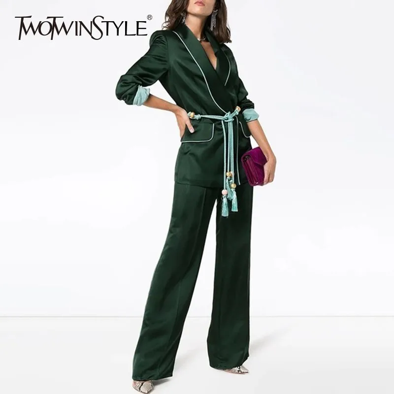 TWOTWINSTYLE Two Piece Sets Female Long Sleeve Lace Up Blazer Coat High Waist Long Wide Leg Trousers Women Fashion 2019 Autumn
TWOTWINSTYLE Two Piece Sets Female Long Sleeve Lace Up Blazer Coat High Waist Long Wide Leg Trousers Women Fashion 2019 Autumn