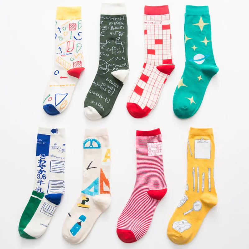 Men Socks Cartoon Milk Ruler Stationery Happy Geometry Triangle Star Stripe Funny Harajuku Hip Hop Female Cotton Hosiery
Men Socks Cartoon Milk Ruler Stationery Happy Geometry Triangle Star Stripe Funny Harajuku Hip Hop Female Cotton Hosiery